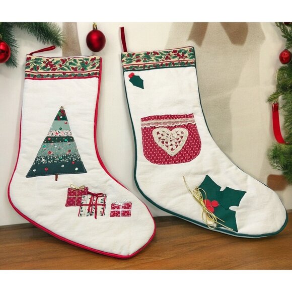Handmade Christmas Stockings Set Embroidered Holiday Decor Tree Gifts Heart - Picture 11 of 11